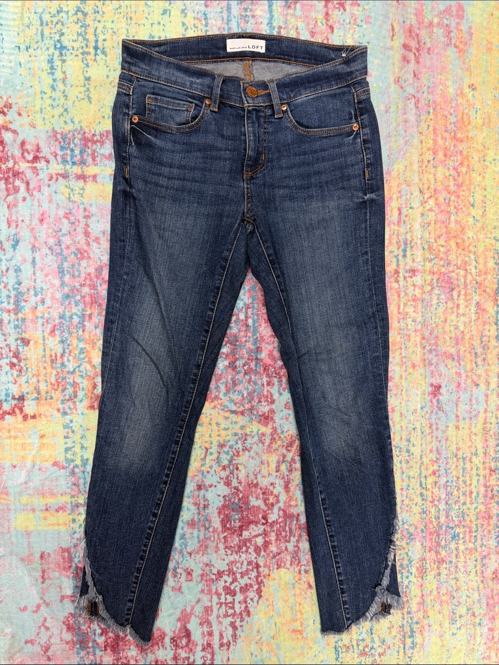 LOFT Dark Wash Cropped Ankle Jeans with Raw Hem